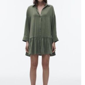 Zara Flounced Mini Dress - Dark Khaki Size Large